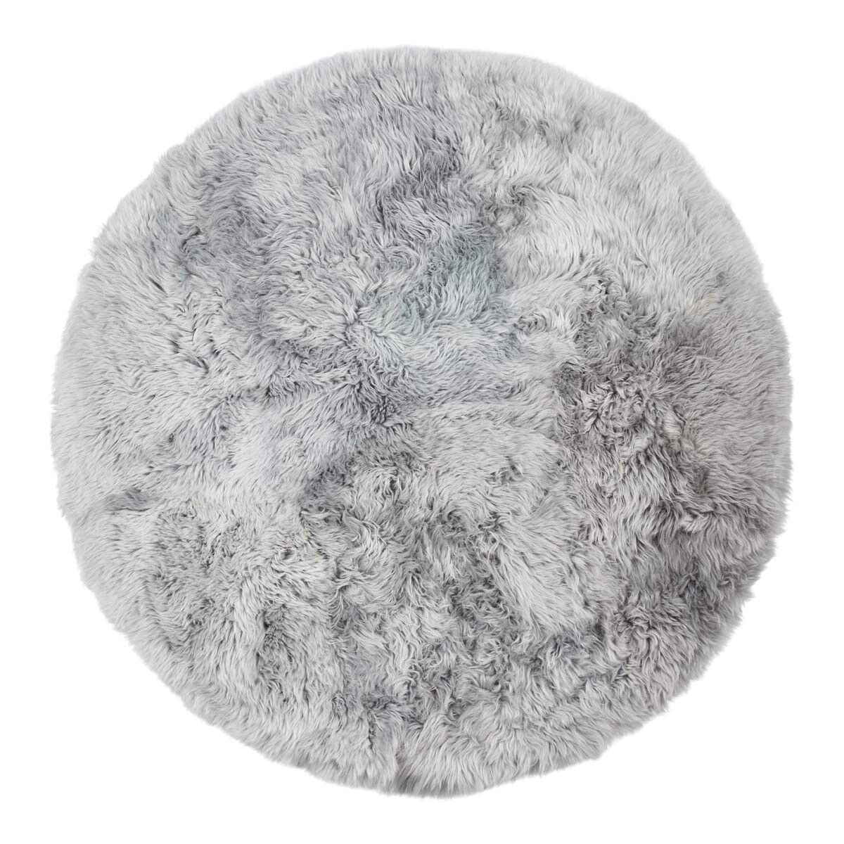 Long Wool Sheepskin Design Rug | D55 in Light Grey