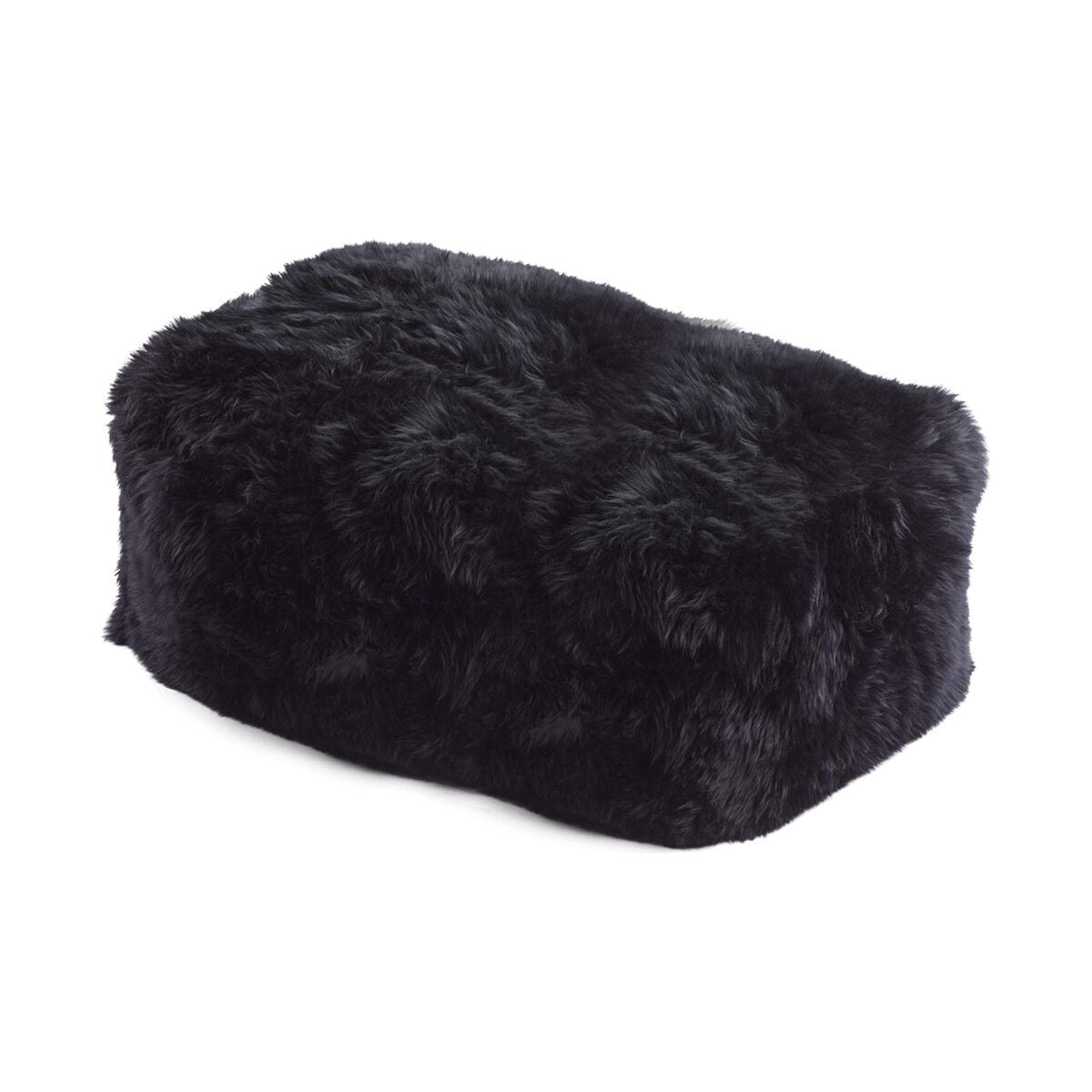 Long Wool Sheepskin Large Pouf | 39x20x13 in Black