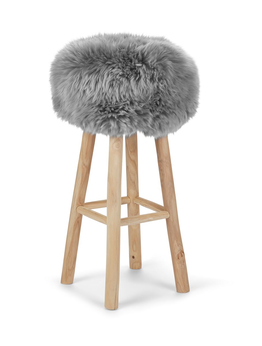 Theo Bar Stool + Cover | Oak Legs | New Zealand Sheepskin Light Grey