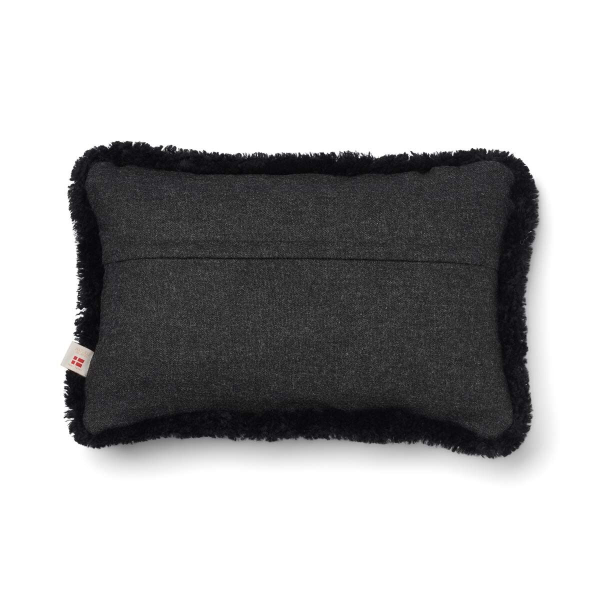 Short-Wool Sheepskin Cushion | SW trim | 13x20 in Charcoal/Black