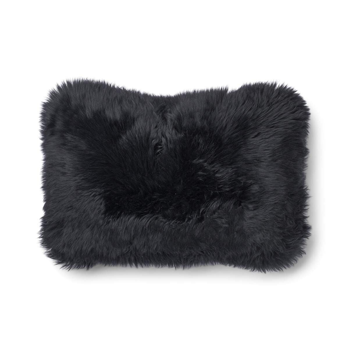 Long-Wool Sheepskin Cushion | 13x20 in Charcoal/Black
