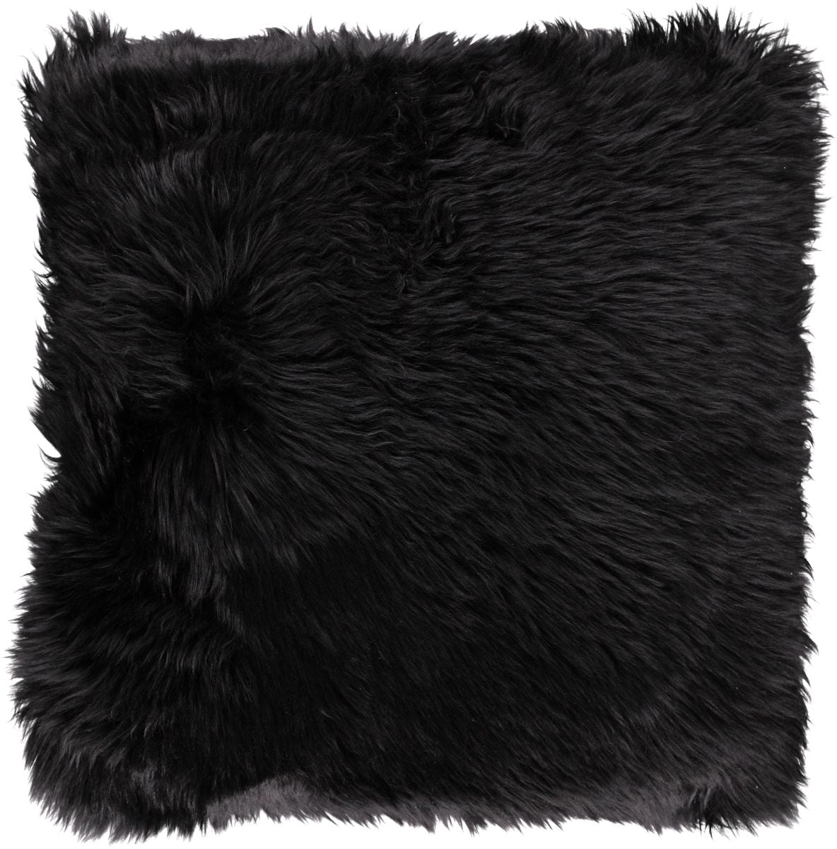 Long-Wool Double Sided Sheepskin Cushion | 22x22 in | 16x16 in Black