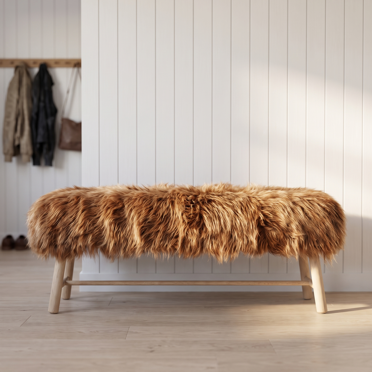 Bench with Icelandic Sheepskin | Oak Legs Off White