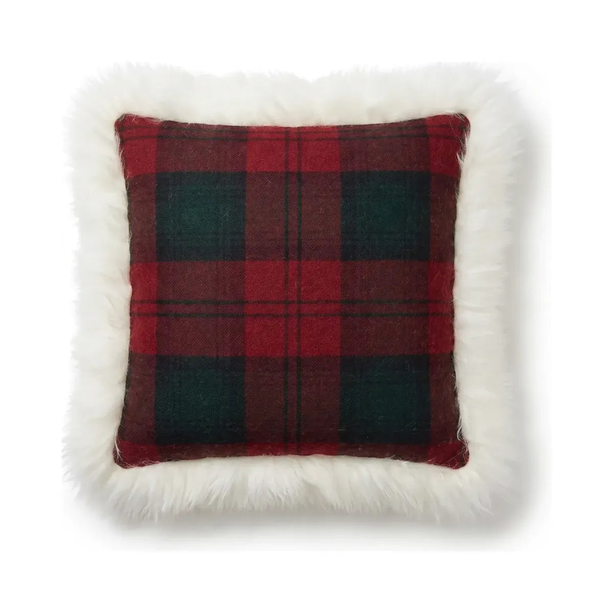 Sheepskin and Wool Cushion | Long Wool | 20x20 in Lindsay Tartan/Ivory