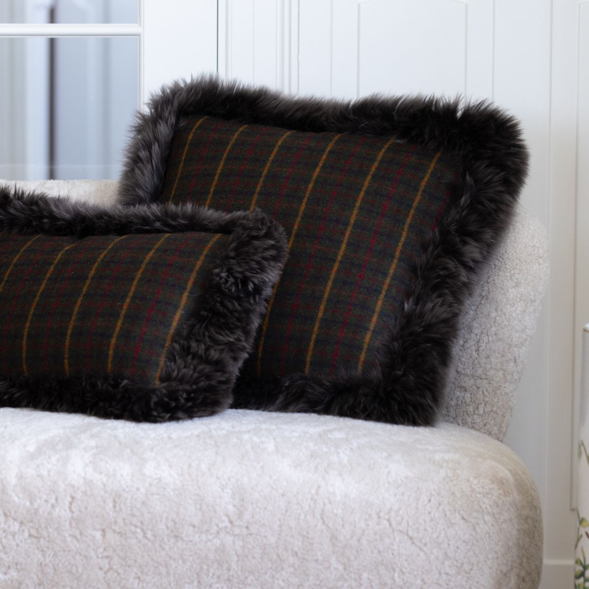 Wool Cushion | Doublesided | LW trim | 20x20 in Cocoa-Dark Brown/Taupe