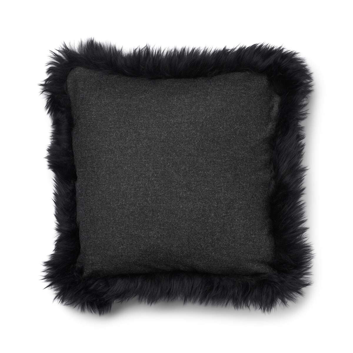 Wool Cushion | LW trim | 20x20 in | 13x20 in Charcoal/Black
