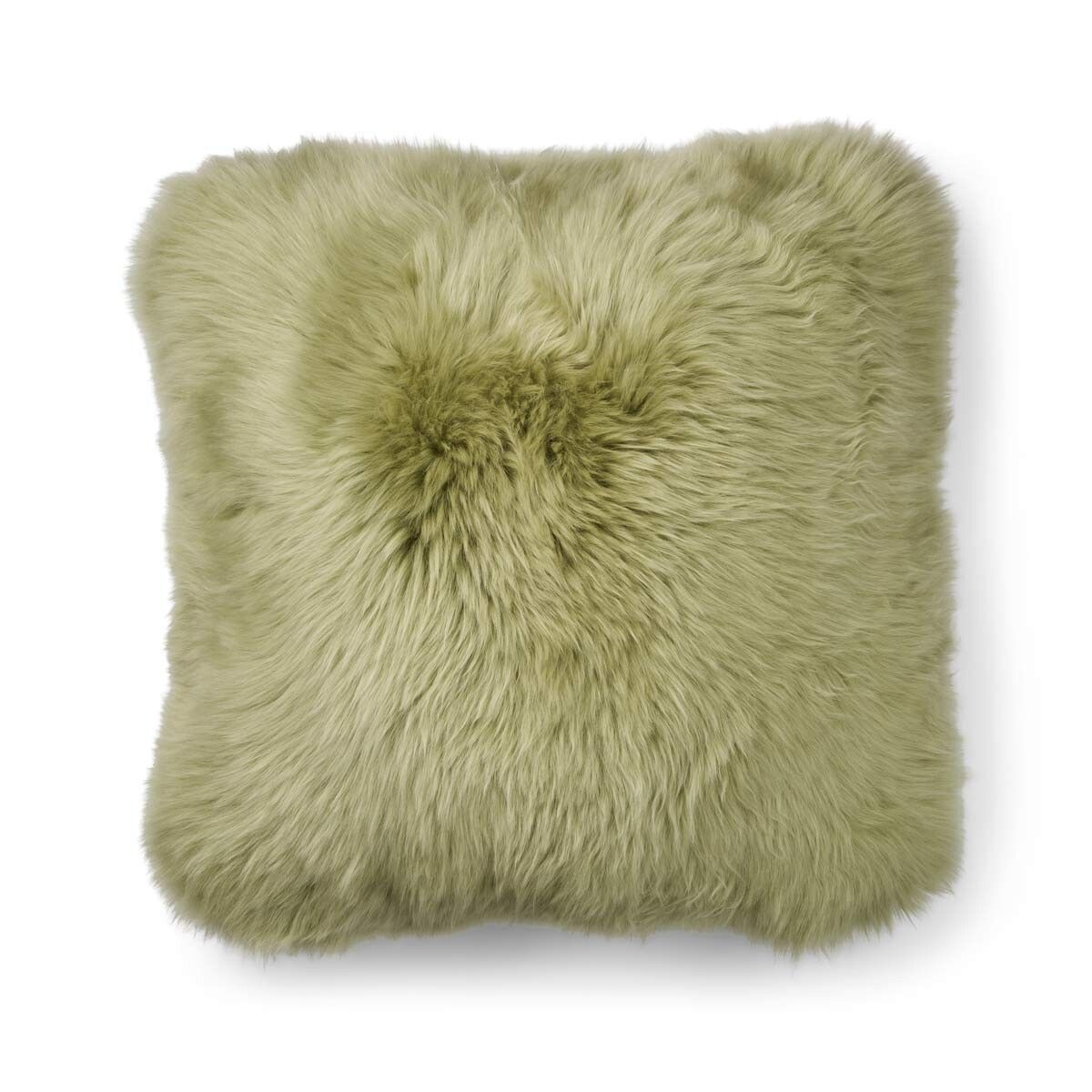 Long-Wool Double Sided Sheepskin Cushion | 22x22 in | 16x16 in Sage Green