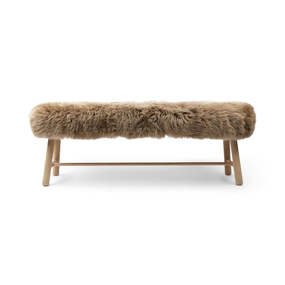 Bench with New Zealand Long Wool Sheepskin | Oak Legs Taupe