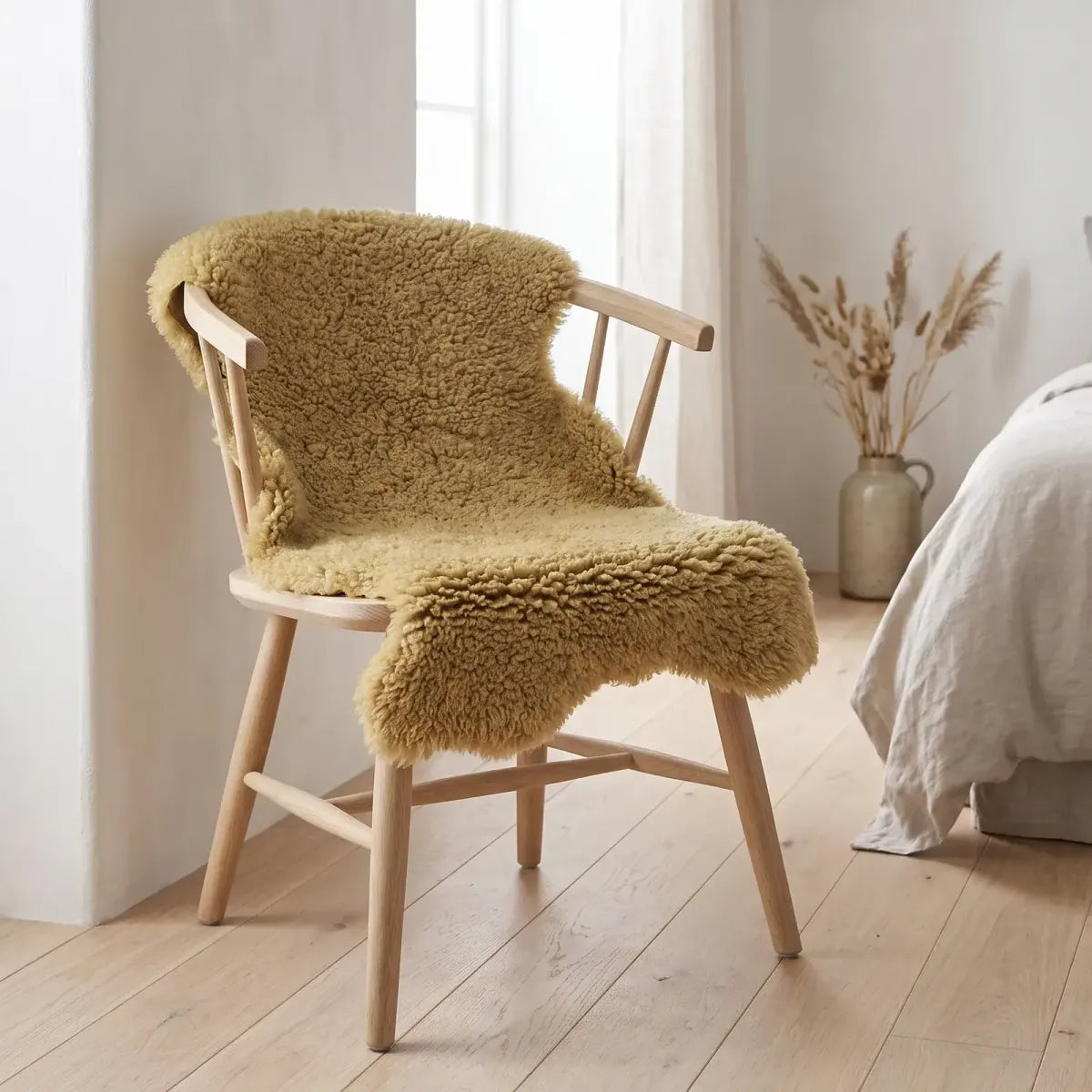 Back Country Sheepskin | New Zealand | Long Wool Curly | 35 in Straw Yellow