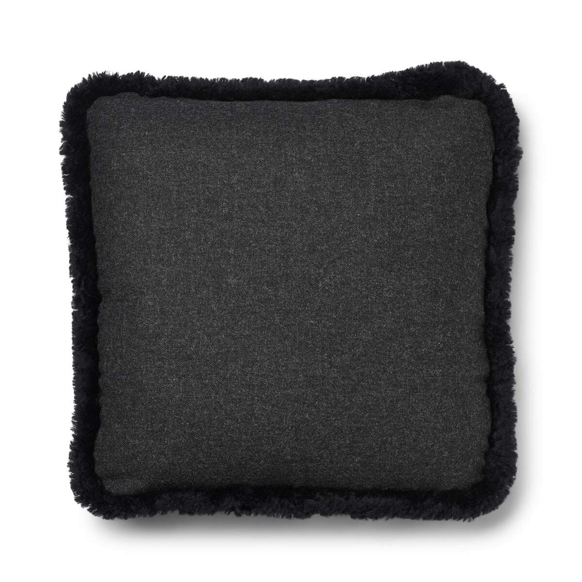 Short-Wool Sheepskin Cushion | SW trim | 20x20 in Charcoal/Black