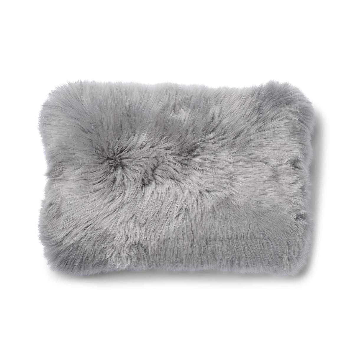 Long-Wool Sheepskin Cushion | 13x20 in Stone/Light Grey