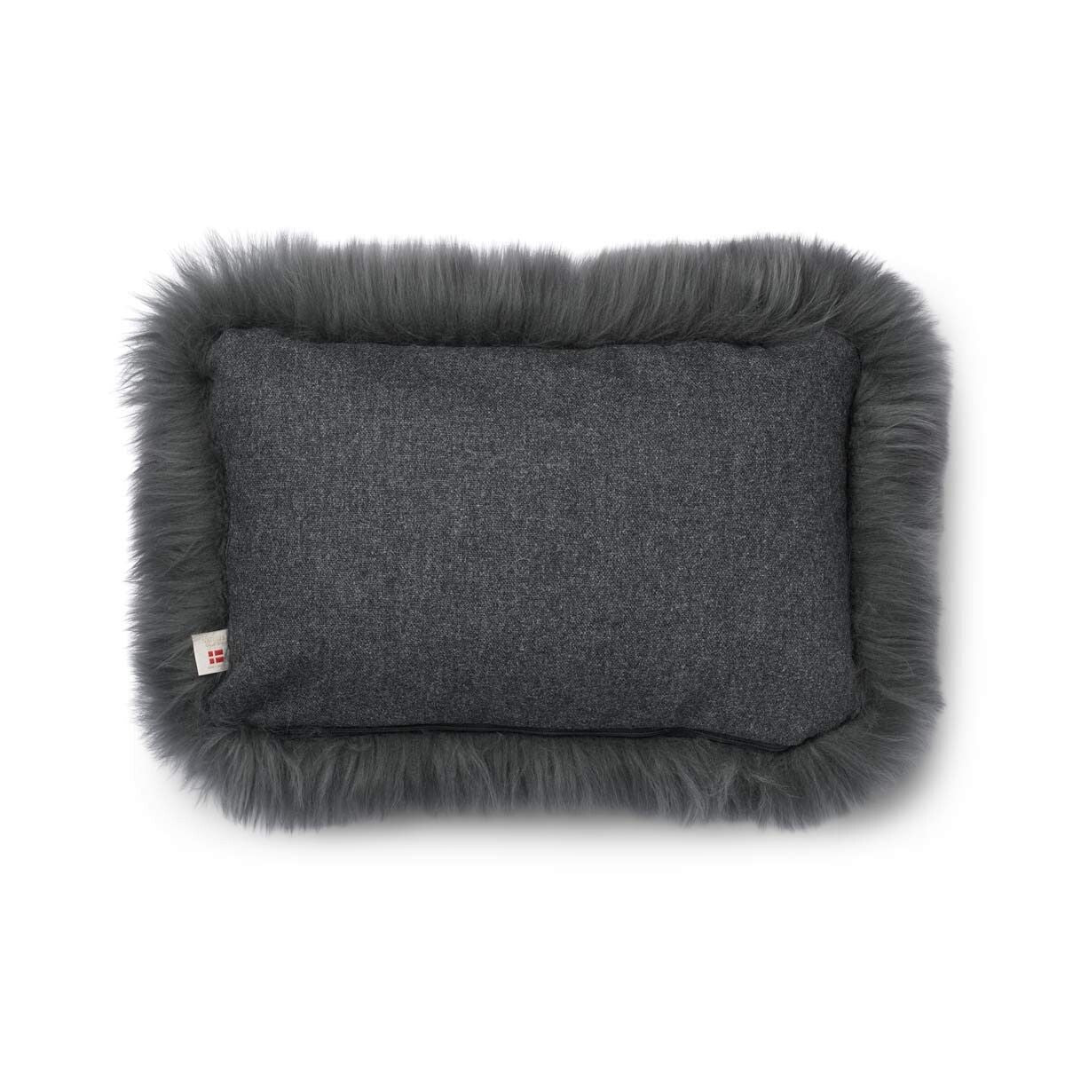 Long-Wool Sheepskin Cushion | 13x20 in Rock/Steel