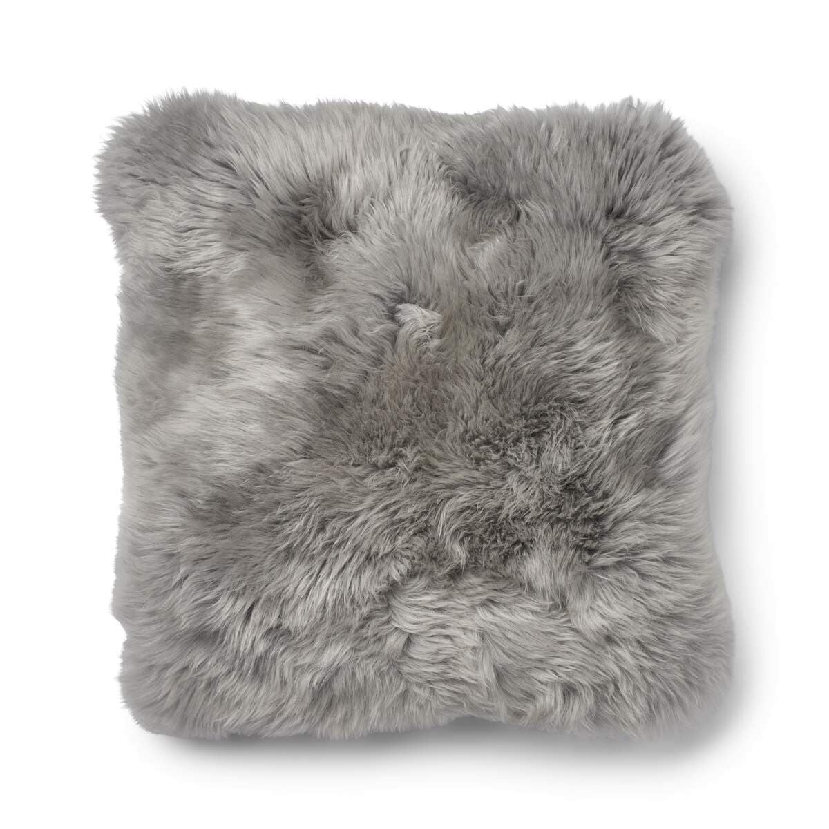 Long-Wool Sheepskin Cushion | 20x20 in Stone/Light Grey
