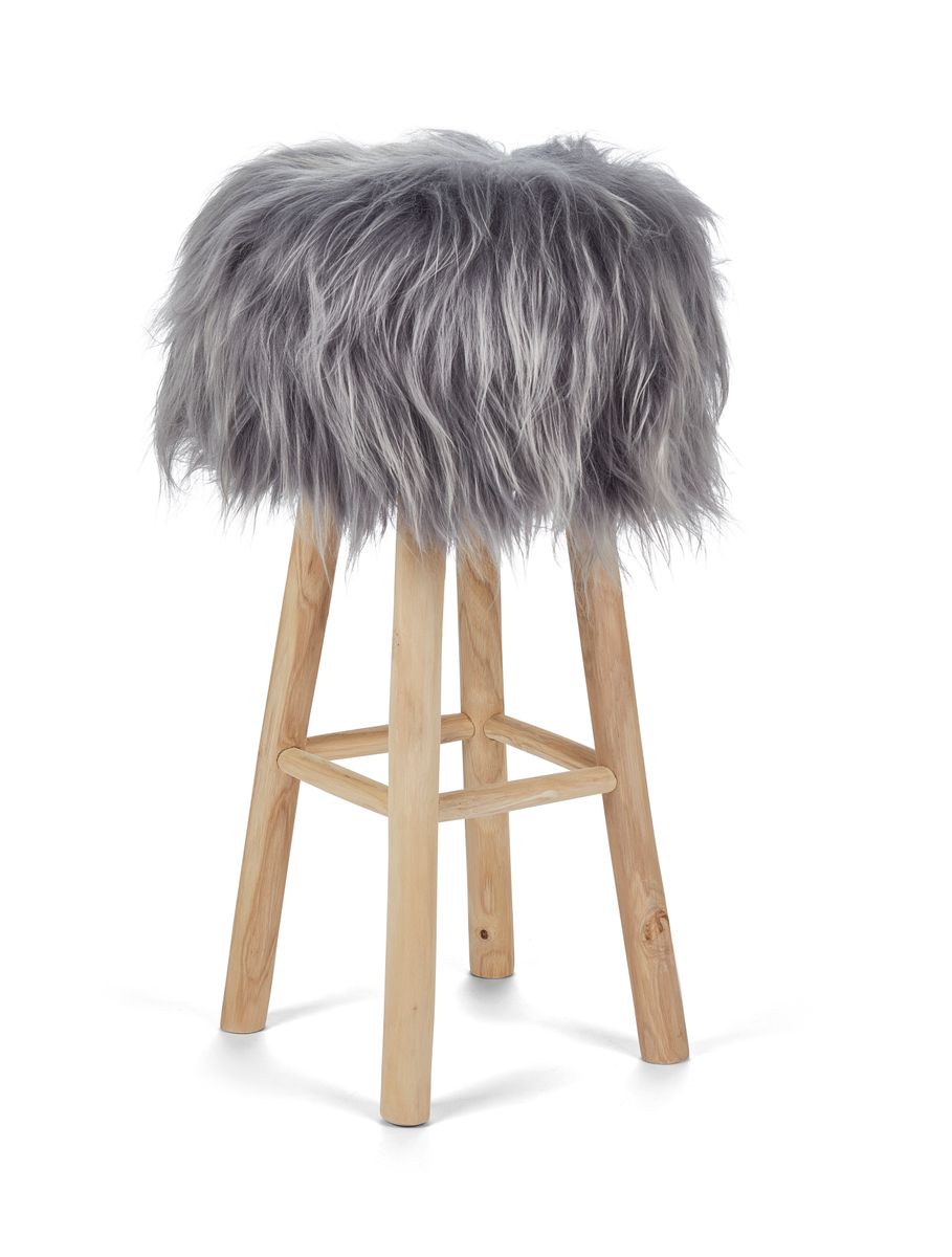 Long Wool Stool Cover | Icelandic Grey Brisa