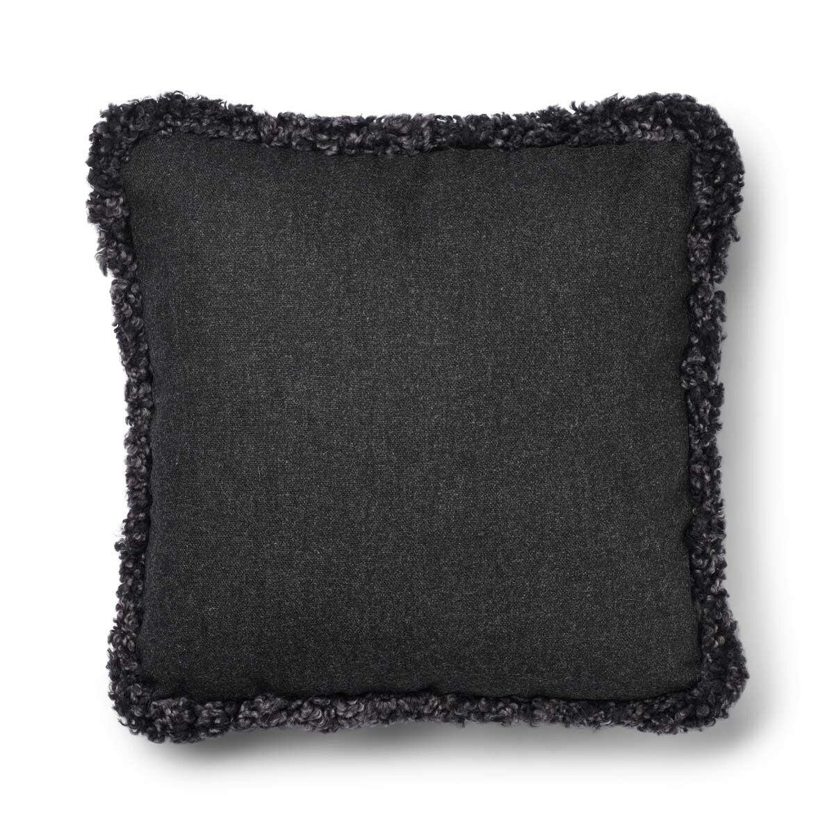 Short-Wool Sheepskin Cushion | SW trim | 20x20 in Charcoal/Anthracite