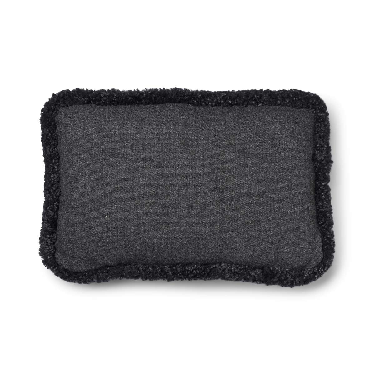 Short-Wool Sheepskin Cushion | SW trim | 13x20 in Charcoal/Anthracite