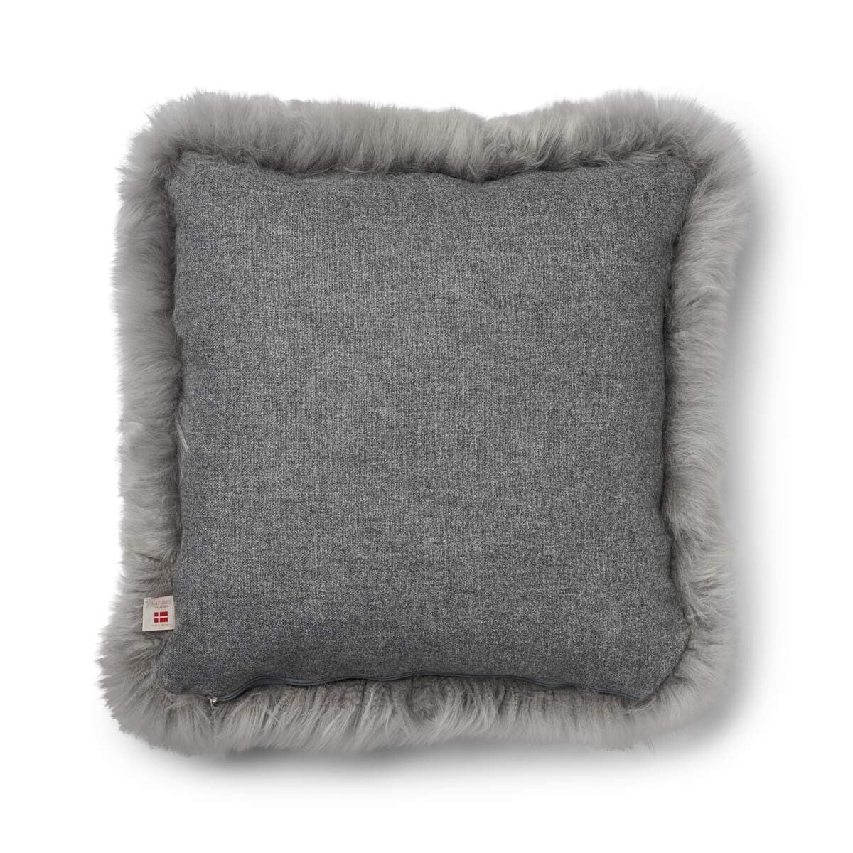 Long-Wool Sheepskin Cushion | 20x20 in Stone/Light Grey