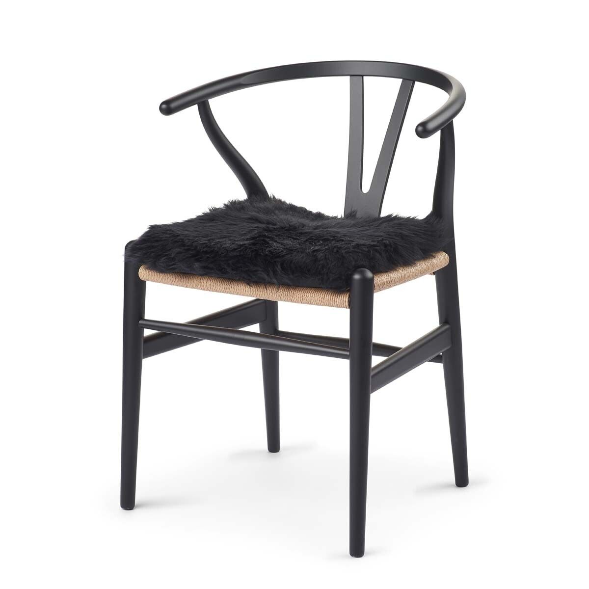 Long Wool Sheepskin Seat Cover WIth Filling Black