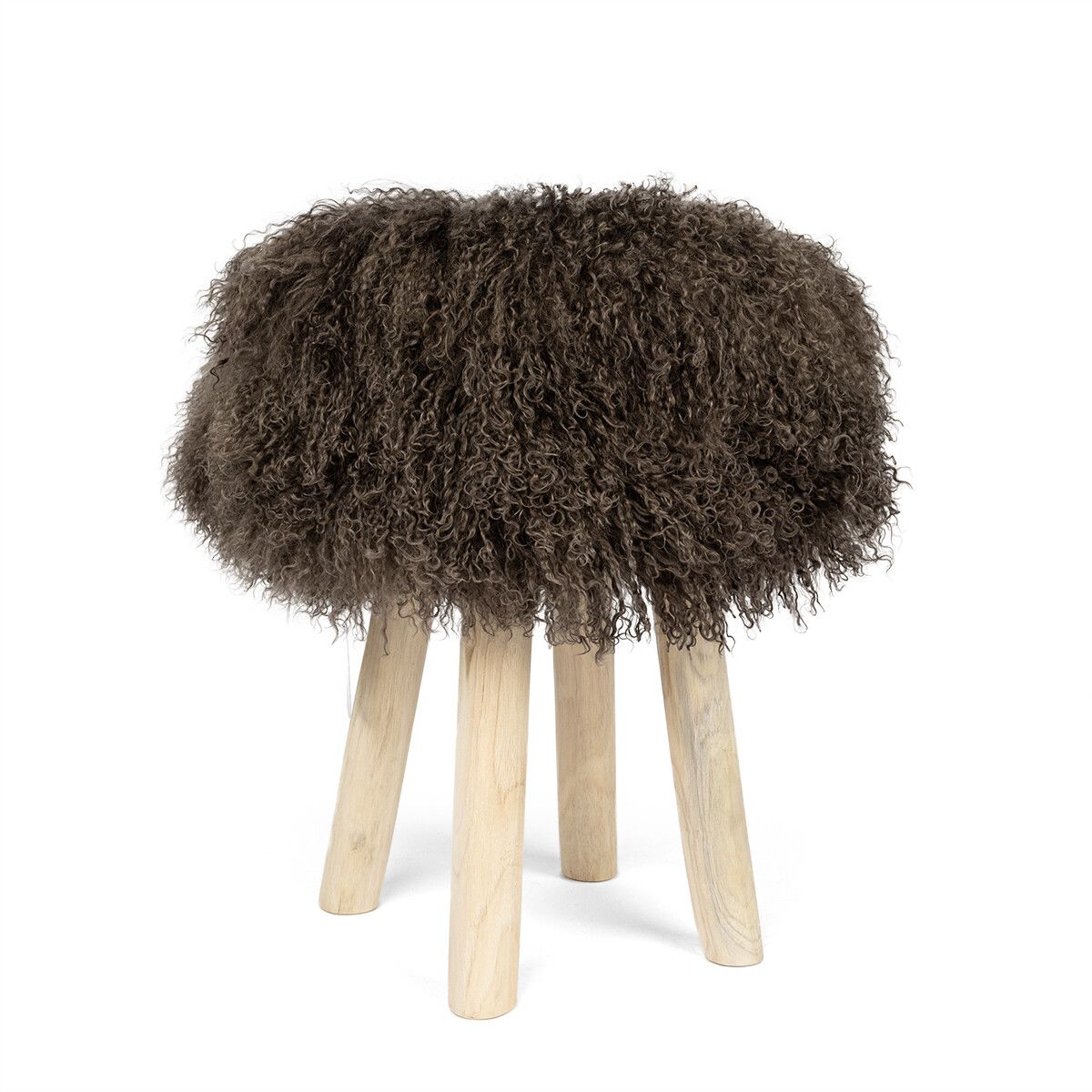 Theo Stool + Cover | Oak Legs | Mongolian Sheepskin Taupe