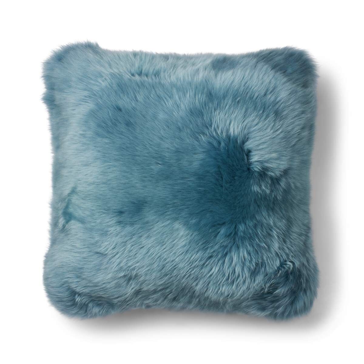 Long-Wool Double Sided Sheepskin Cushion | 22x22 in | 16x16 in Smoke Blue