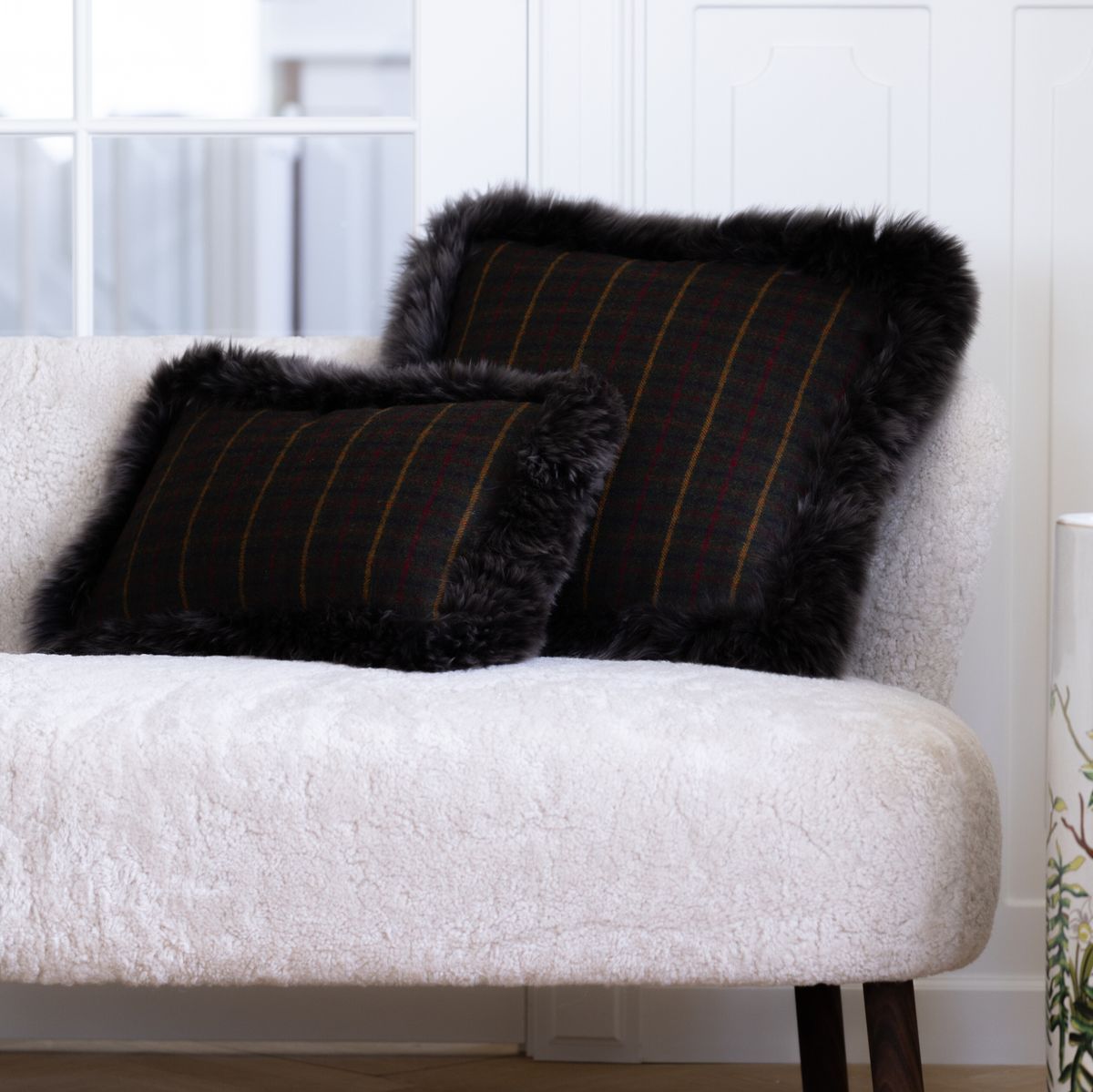 Wool Cushion | Doublesided | LW trim | 20x20 in | 13x20 in Cocoa-Dark Brown/Taupe