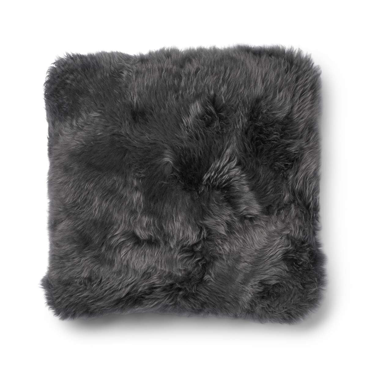 Long-Wool Sheepskin Cushion | 20x20 in Rock/Steel
