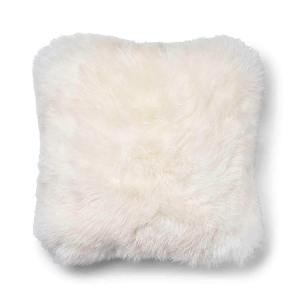 Long-Wool Sheepskin Cushion | 20x20 in Silver/Ivory