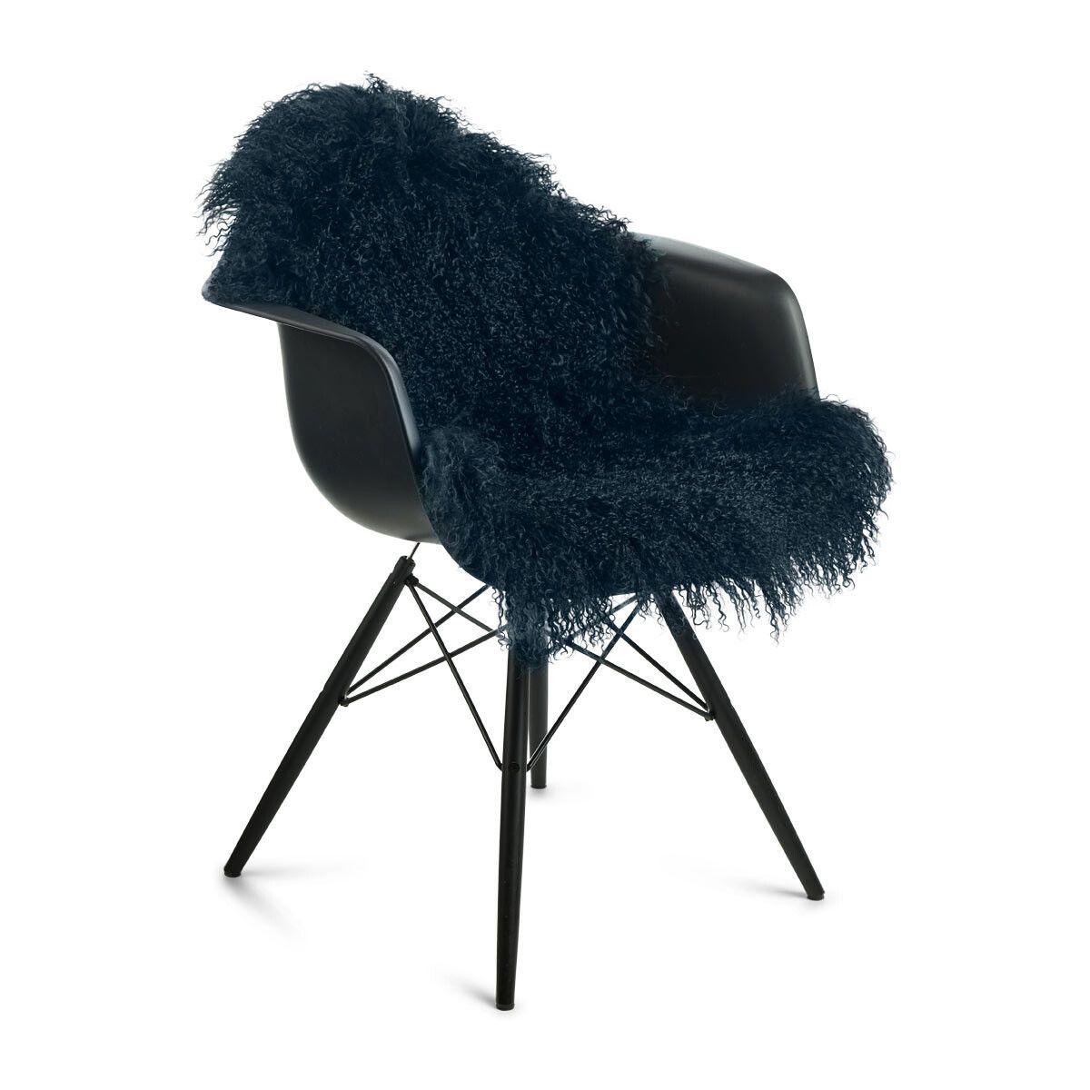 Curly Sheepskin | Mongolian | 33x20 in Navy