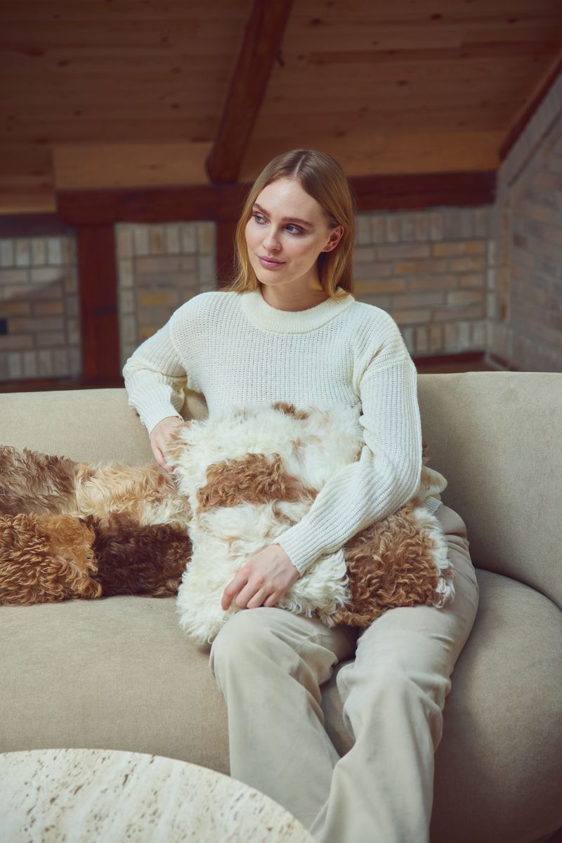 Toscana Sheepskin Cushion | Doublesided Brown/Beige Mix