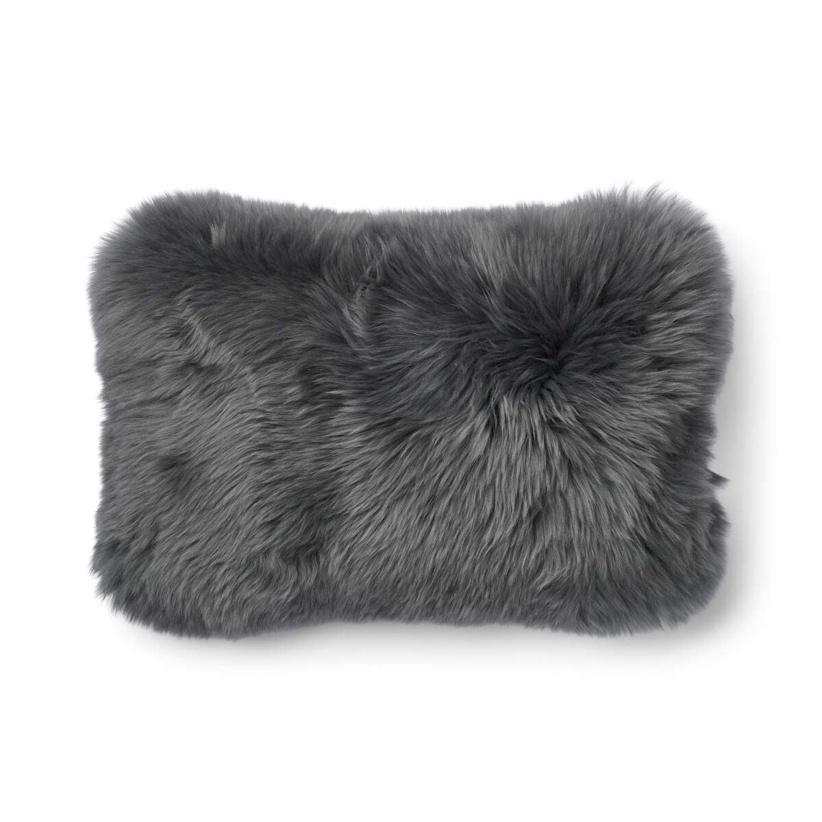 Long-Wool Sheepskin Cushion | 13x20 in Rock/Steel