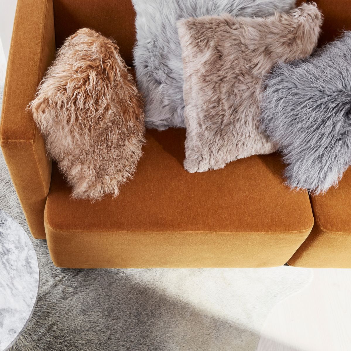 Curly Sheepskin Cushion | Doublesided | 22x22 in  Arctic Sunrise