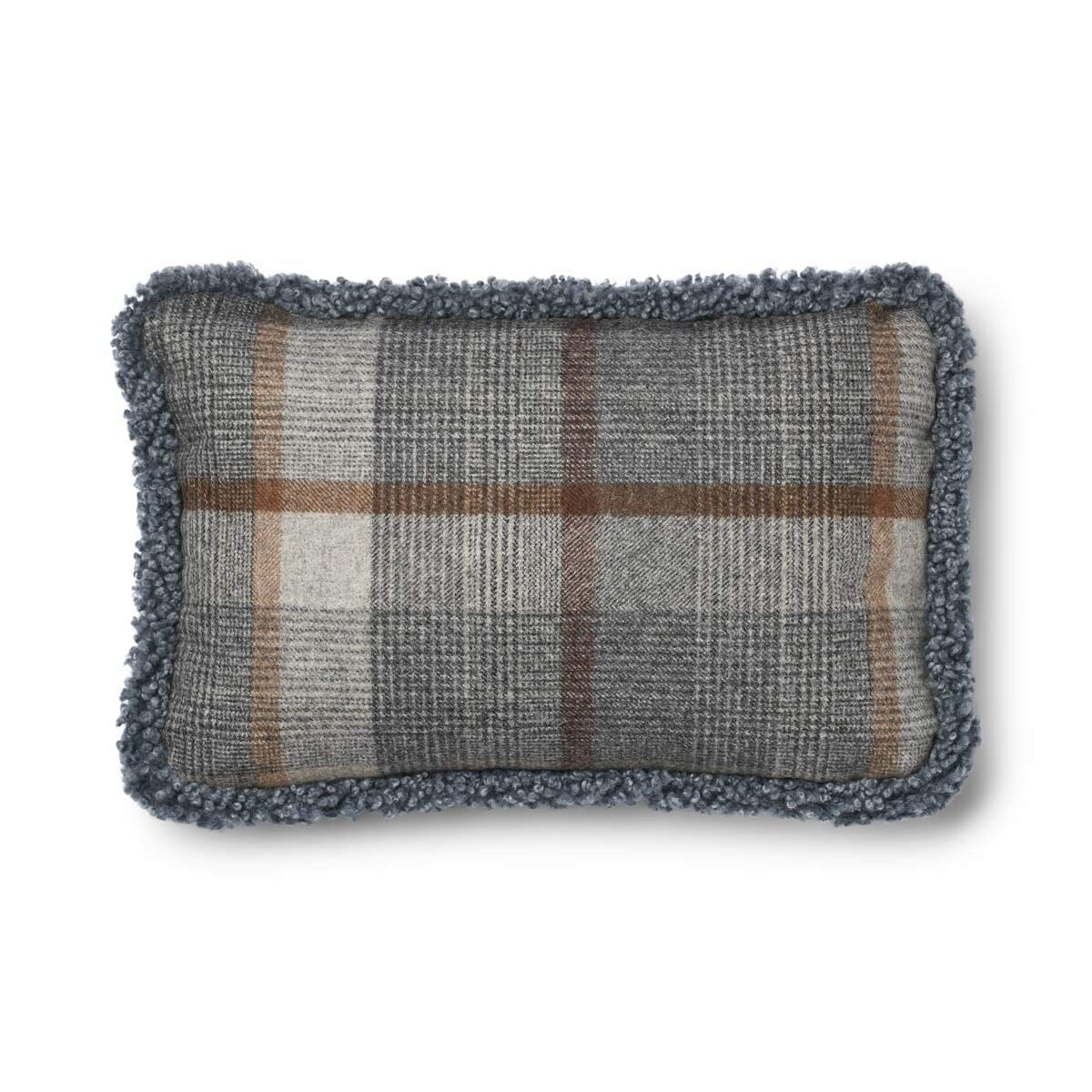Wool Cushion Rectangular | Doublesided | SW trim | 13x20 in Glencheck-Grey/Light Grey