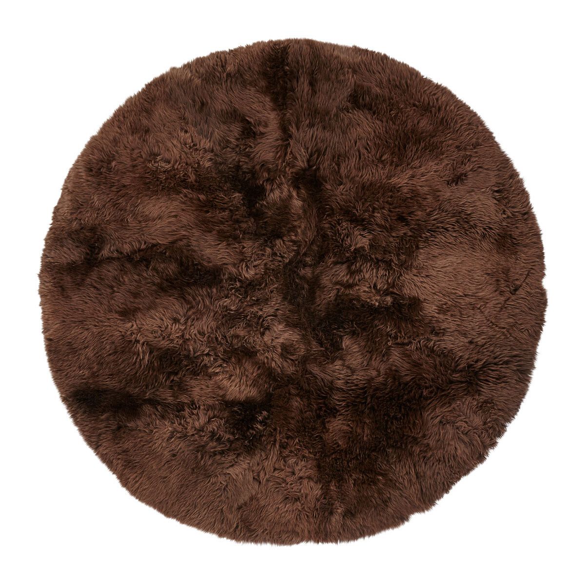 Long Wool Sheepskin Design Rug | D71 in | D98,5 in Chocolate