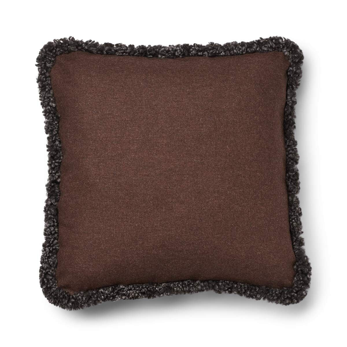 Short-Wool Sheepskin Cushion | SW trim | 20x20 in Brown/Cappuccino