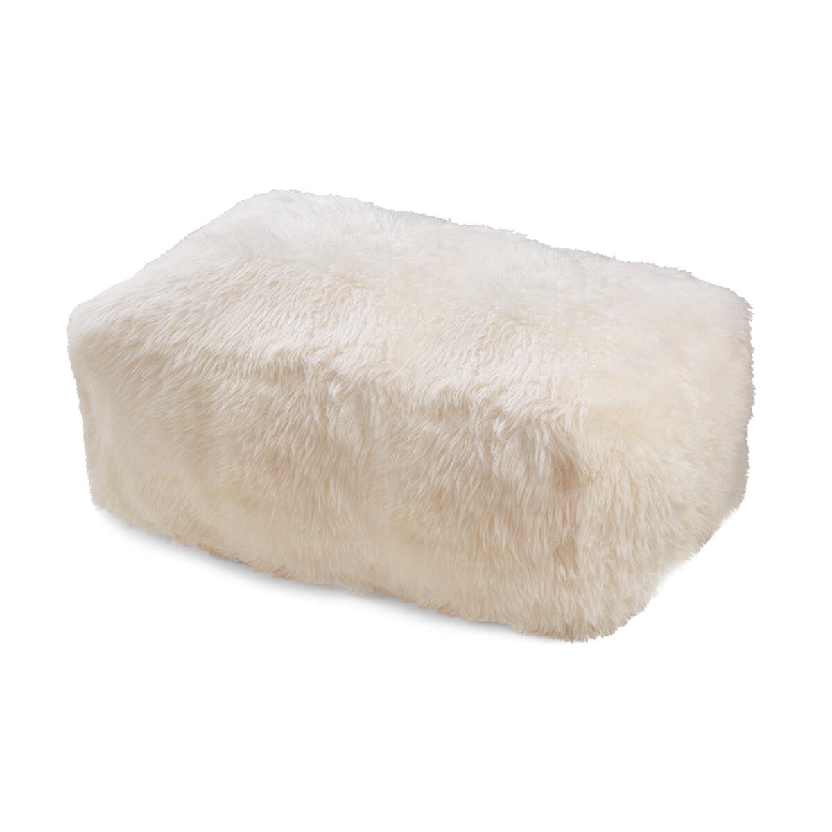 Long Wool Sheepskin Large Pouf | 39x20x13 in Linen