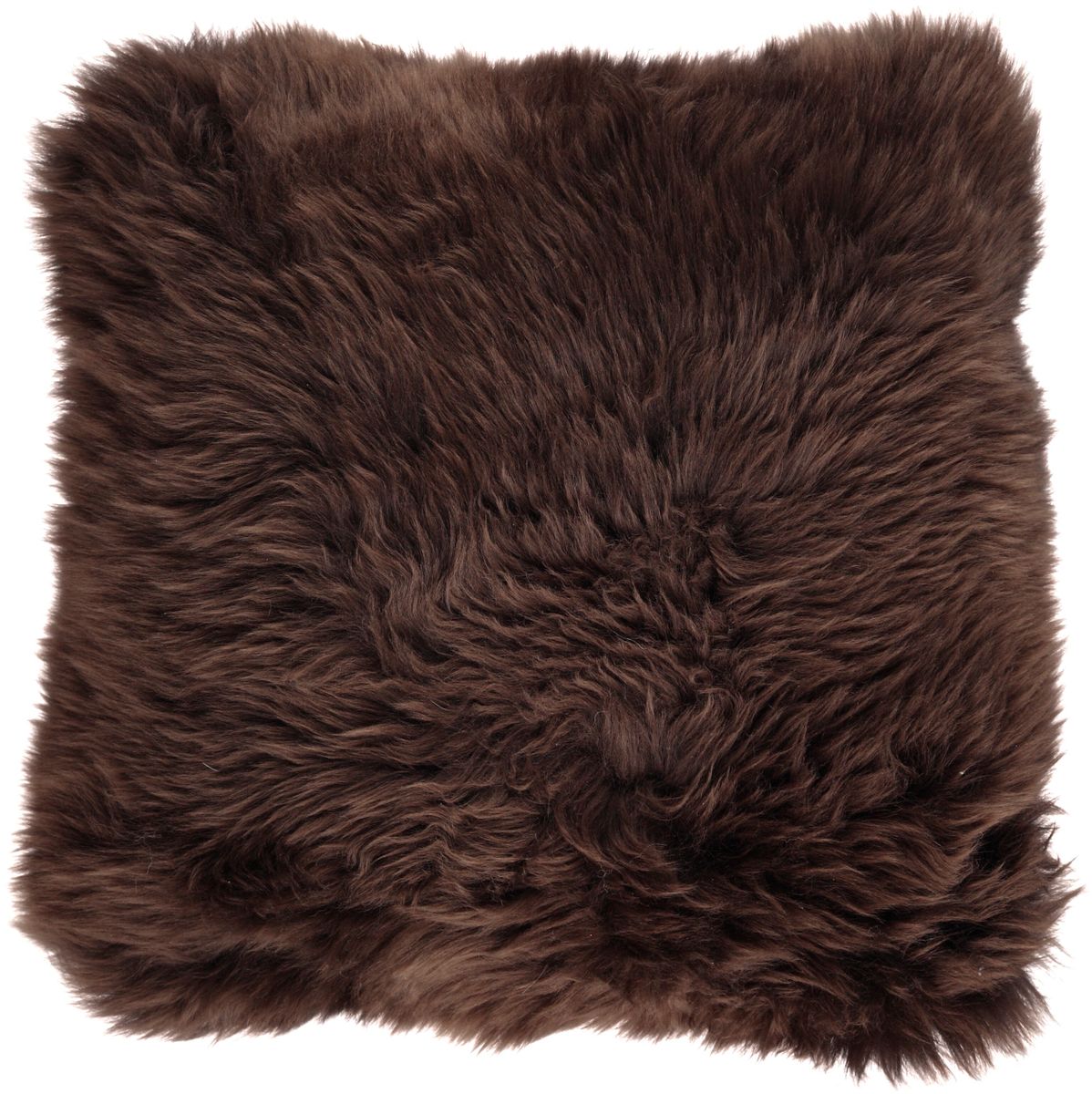 Long-Wool Double Sided Sheepskin Cushion | 22x22 in | 16x16 in Chocolate