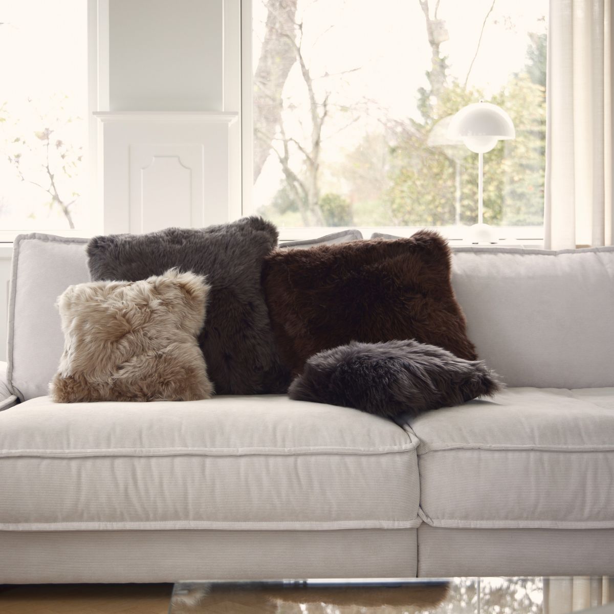 Long-Wool Sheepskin Cushion | 20x20 in Aubergine