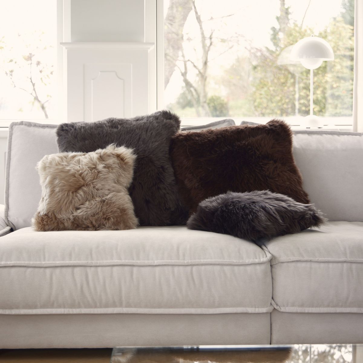 Long-Wool Sheepskin Cushion | 14x14 in Black