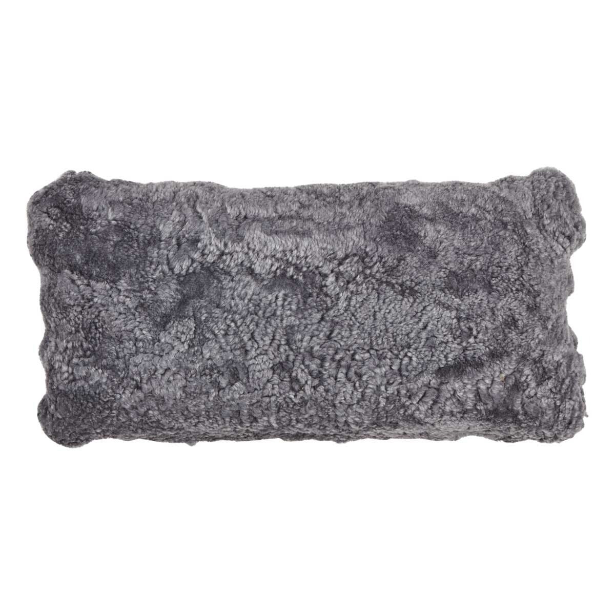 Short-Wool Sheepskin Cushion | Doublesided | 12x24 in Light Grey