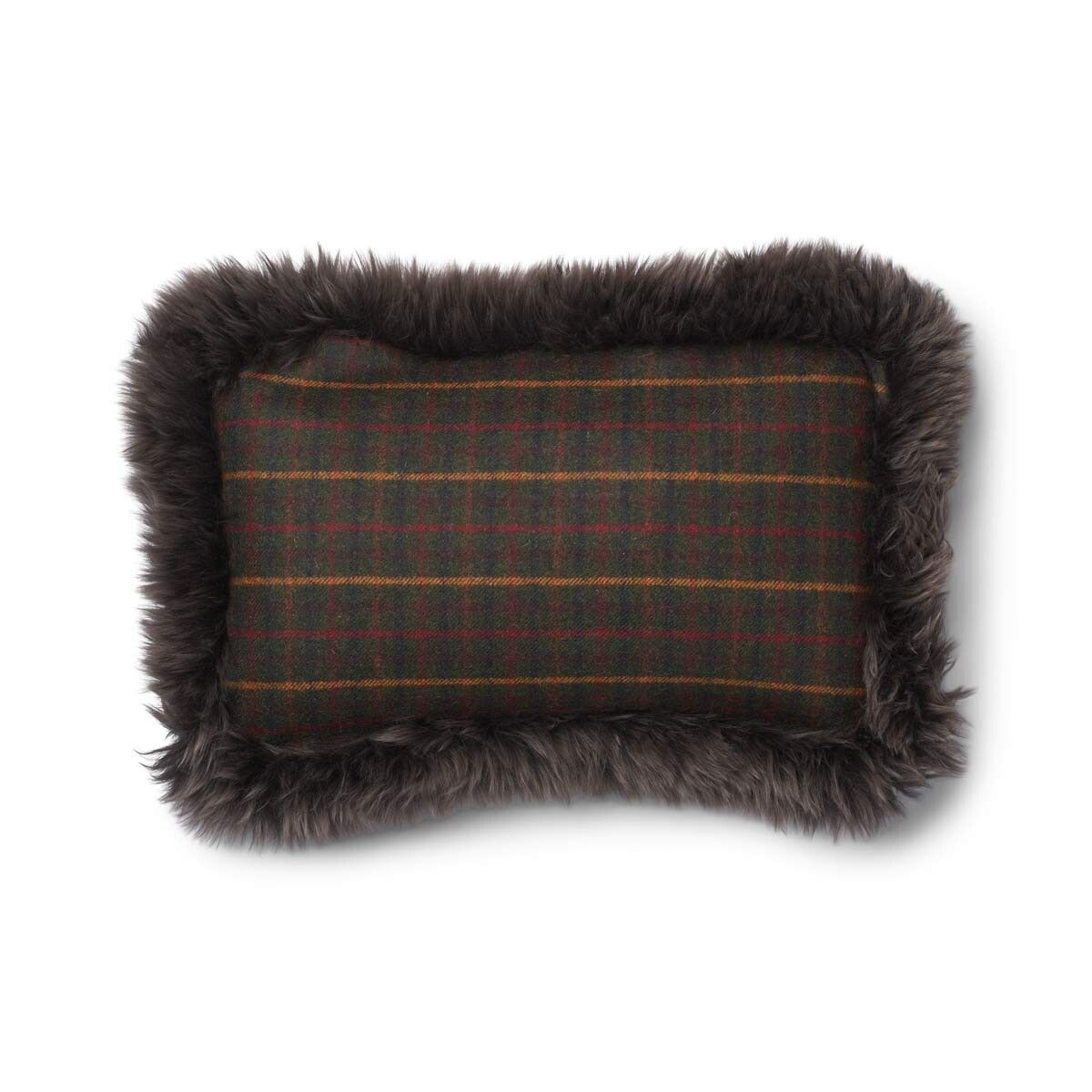 Wool Cushion Rectangular | Doublesided | LW trim | 13x20 in Kilberry Fir-Dark Green/Walnut