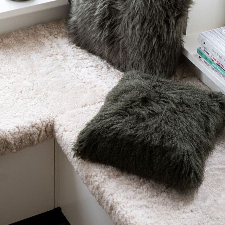 Curly Sheepskin Cushion | Doublesided | 16x16 in Arctic Sunrise
