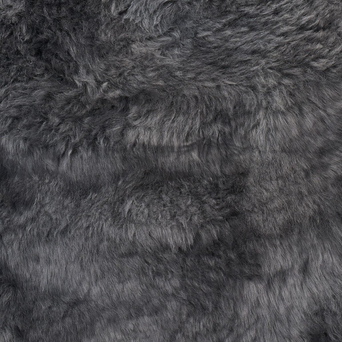 Long Wool Sheepskin Large Pouf | 39x20x13 in Steel