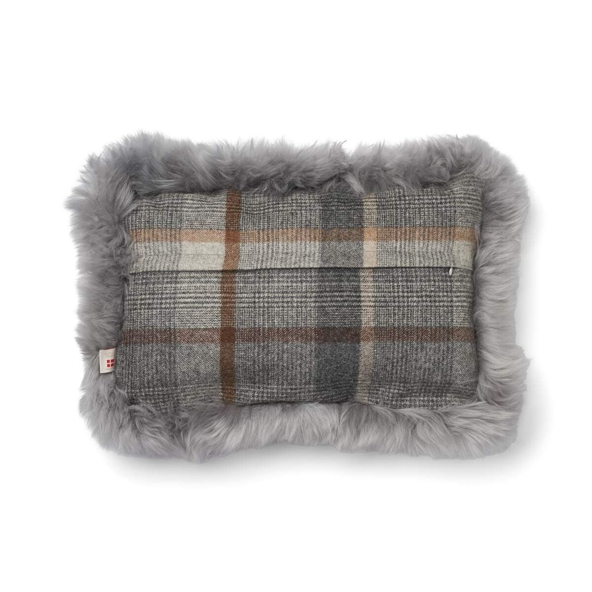 Wool Cushion Rectangular | Doublesided | LW trim | 13x20 in Glencheck-Grey/Light Grey
