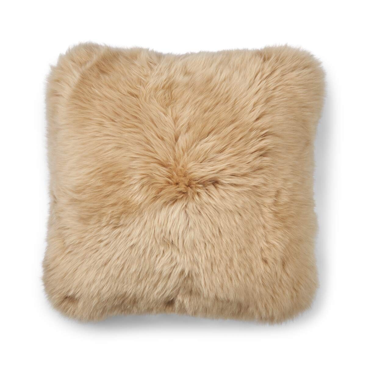 Long-Wool Double Sided Sheepskin Cushion | 22x22 in | 16x16 in Moonstone