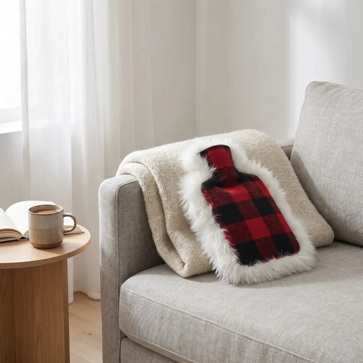 Hot Water Bottle | Sheepskin and Wool | 15x11 in Lindsay Tartan/Ivory