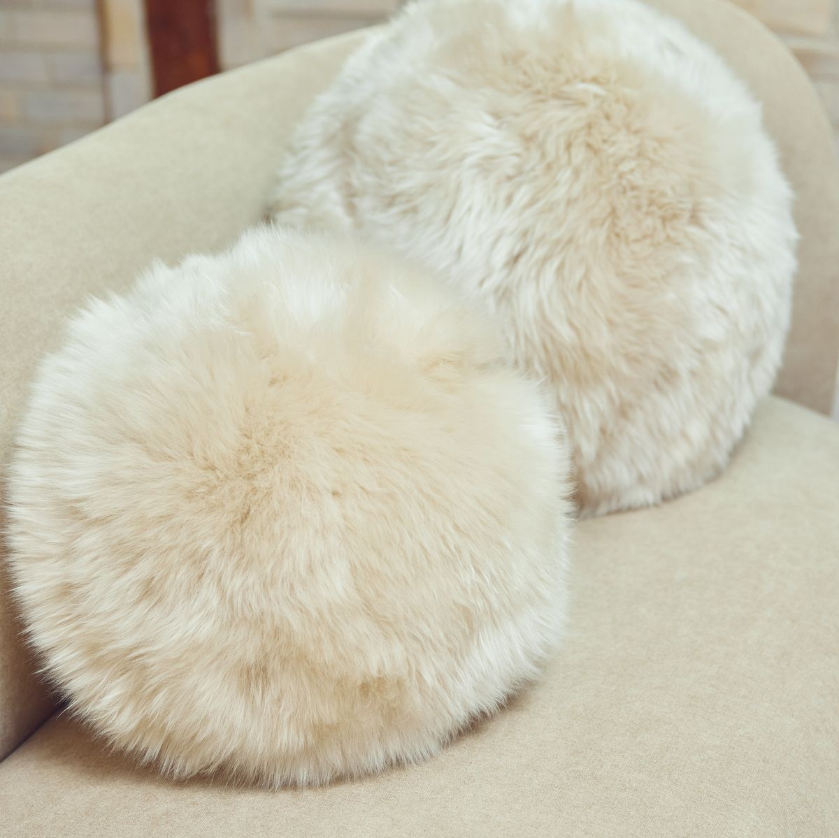 Angelite Cushion | D10 in | D12 in | D14 in | Long Wool Black