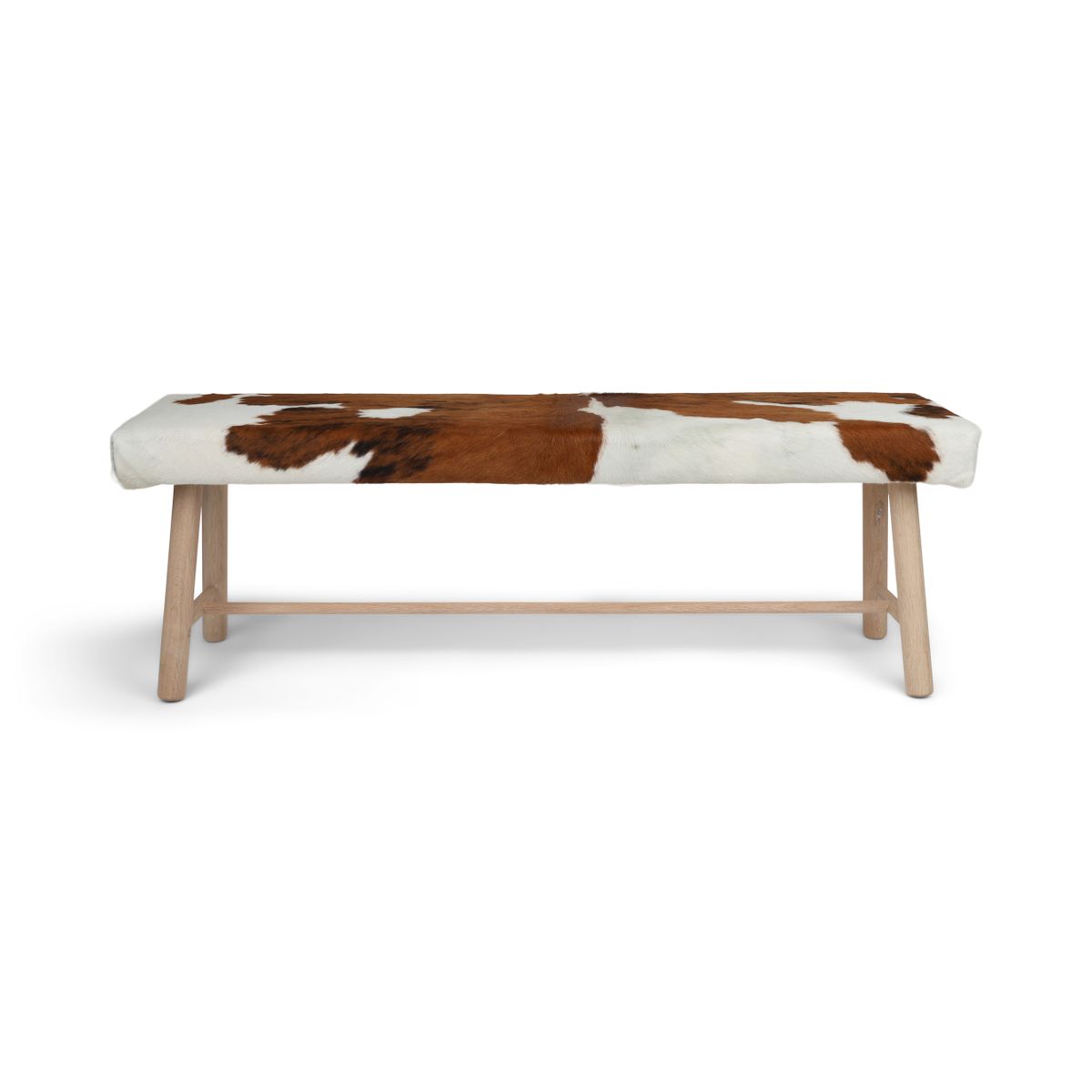 Cowhide Bench | Oak Legs Brown/White