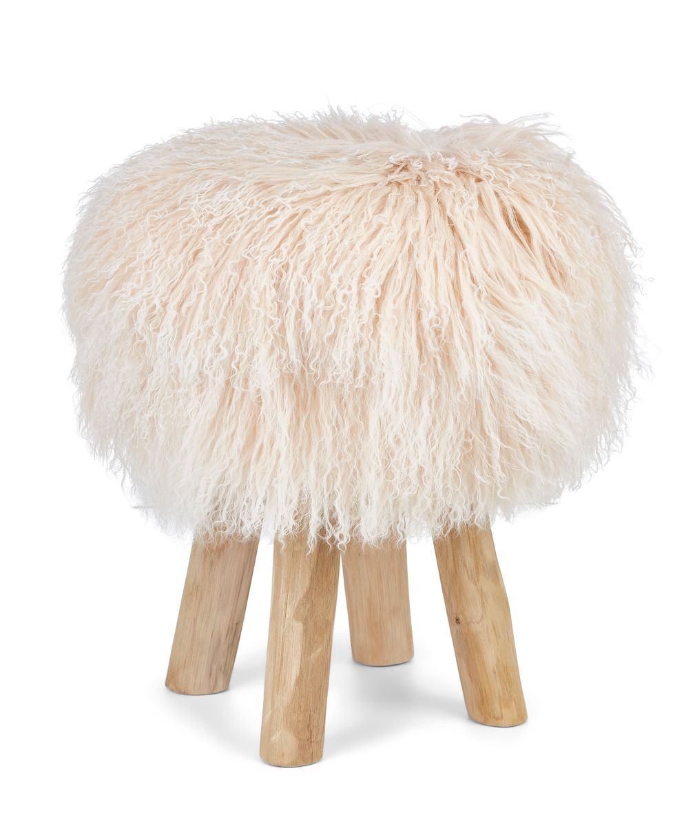 Theo Stool + Cover | Oak Legs | Mongolian Sheepskin