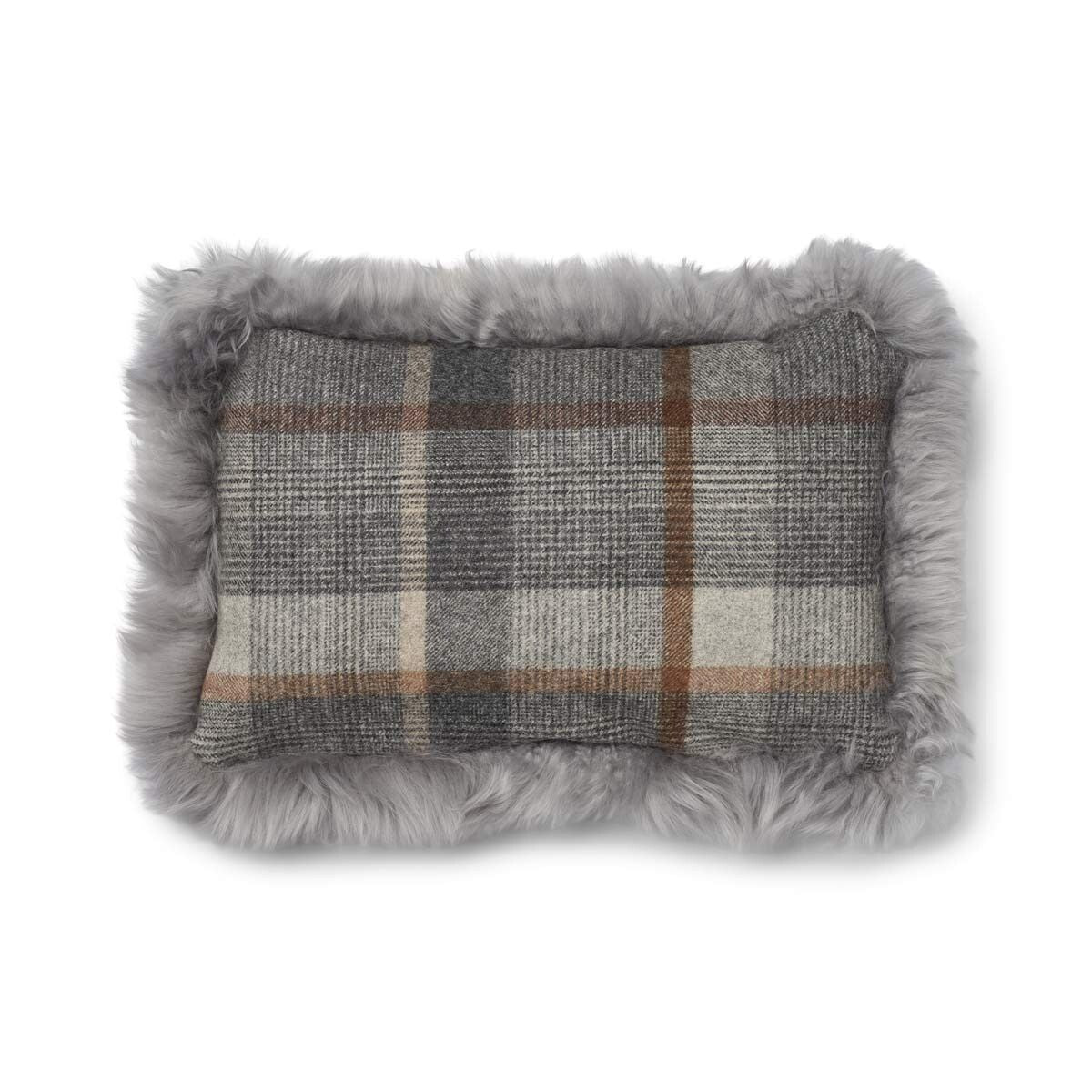 Wool Cushion Rectangular | Doublesided | LW trim | 13x20 in Glencheck-Grey/Light Grey