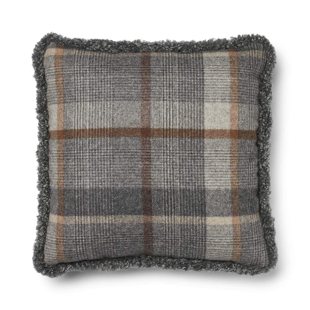 Wool Cushion | Doublesided | SW trim | 20x20 in Glencheck-Grey/Light Grey